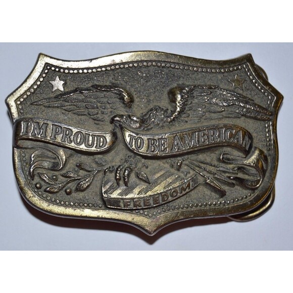 Other - Vintage 1984 "I'm Proud to be American" USA Freedom Eagle Aged Belt Buckle Rare